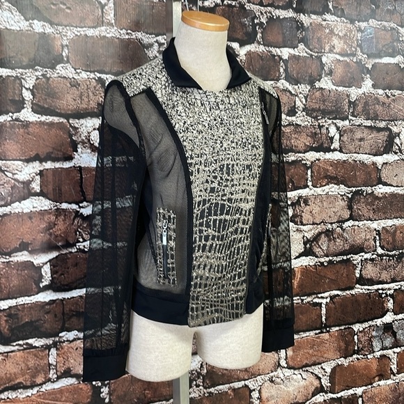 Alberto Makali Jacket Women's S Small Black Cream Snakeskin Mesh Zip Collar - Picture 8 of 14